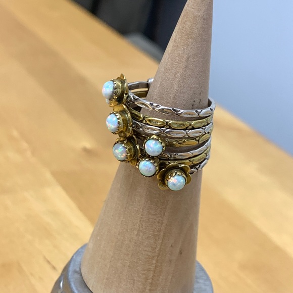 Sterling Stamped Opal Stacking Rings - Picture 5 of 10